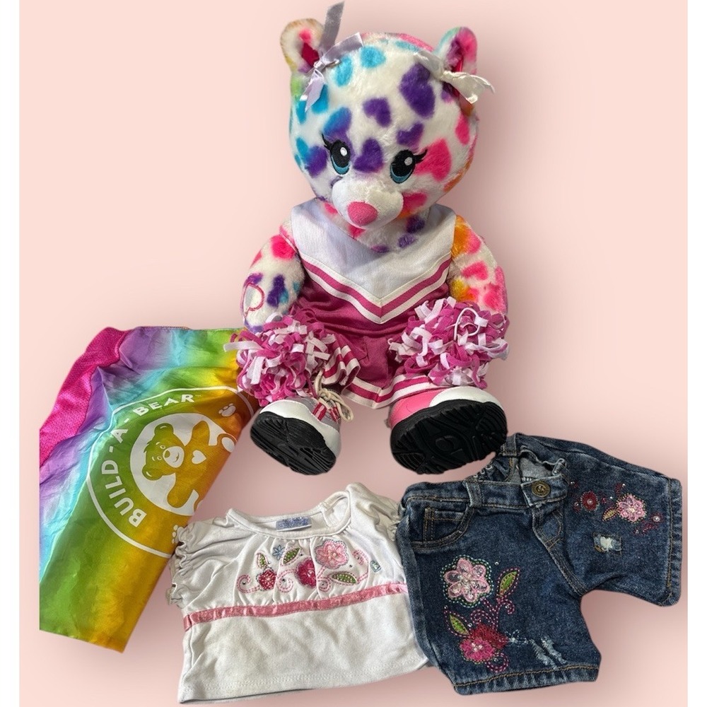 Build-a-Bear White With Rainbow Hearts‎ With Bag And Extra Outfit